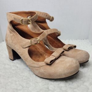 Chie Mihara Lupita Women's Size 9.5 Tan Suede Le Mary Jane Double Straps Pump